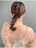 ヘアセット 結婚式 編み下ろし ローポニー セミロング