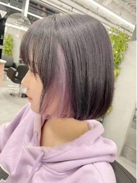 ジエクトカナウ 大阪梅田店(The Ect canow) 顔周りカット/ぱつっとボブ/インナーカラー/ラベンダー