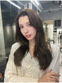 ◯似合わせカットミディアムレイヤーオリーブベージュ