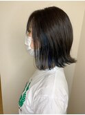 インナーカラー_エアリーミディ 黒髪 ホワイトアッシュ