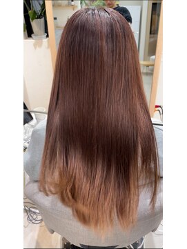 アム 表参道(am) 小顔薄めバンググレージュレイヤーロング前髪パーマ黒髪