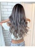 レイヤーロング/グレーベージュ/黒髪/前髪パーマ[中目黒]