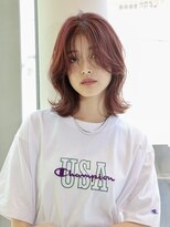 エムスラッシュ ソル センター南(M.SLASH SOL)&nbsp;ワインレッド/流し前髪/ウルフ/外ハネ/ミディアム/SOLセンター南