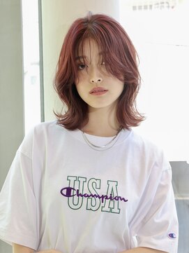 エムスラッシュ ソル センター南(M.SLASH SOL) ワインレッド/流し前髪/ウルフ/外ハネ/ミディアム/SOLセンター南