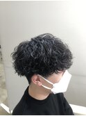 波巻きマッシュ(刈り上げツーブロック黒髪パーマ)