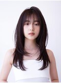 大人かわいい前髪セシルカットココアブラウンフリンジウェーブ