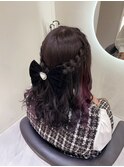 編み込みハーフアップ/梅田ヘアセット
