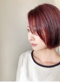 バーガンディー×大人可愛い耳かけ小顔ワンサイドショートボブ