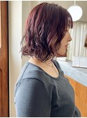 ニュアンスボブパーマレッドブラウンカラーレイヤーカット