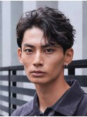 原宿フェザーパーマニュアンスパーマメンズカットセンターパート