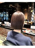 透明感髪質改善カラー◎40代50代大人ショートボブ×前髪あり