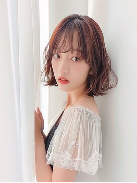 クラン 岡本(Chlan) ゆるふわ外ハネミディ×シースルーバング