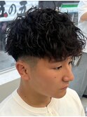 ダークアッシュニュアンスパーマ韓国マッシュベリーショート