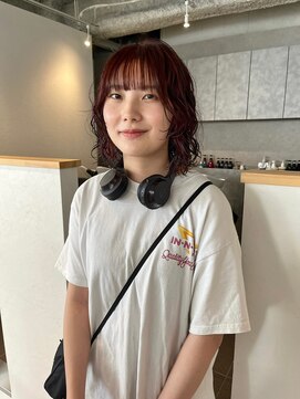 カフ(CAF) CAF FUKO レッドブラウン/くるくるウルフパーマ/大阪/心斎橋