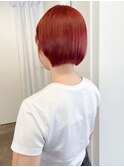 ハイトーンカラーレッドオレンジ＊大人かわいい耳かけミニボブ