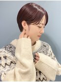 丸み小顔ショート×ワインレッド
