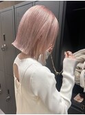 ピンクベージュホワイトピンク切りっぱなしボブケアブリーチ渋谷