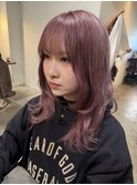 ピンクラベンダー、顔まわりレイヤーカット
