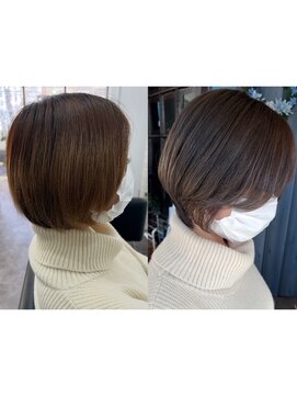 ゲイン(Gain) ショートカット白髪ぼかしダブルカラーハイライトレイヤーカット