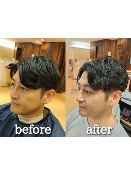 カズ 中津店(KAZU) 茨木市 メンズ センターパートかきあげ スパイラルパーマ