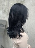 *ブリーチなし就活カラー暗髪透明感ブルーブラックネイビー