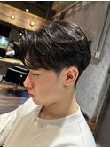20代30代ブルーブラックフェザーパーマサーフカール