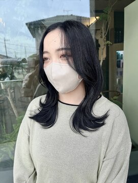 シェルハ(SHELHA) 韓国風レイヤーカット ブルーブラック 前髪カットハッシュカット