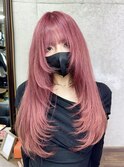 ピンク×レイヤーカット