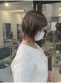シークレットハイライトで白髪ぼかし ミディアムボブベージュ