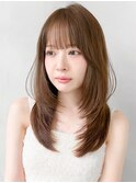 美髪前髪うる艶髪斜めバング大人可愛い艶感セミディうるツヤ