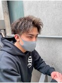 アップバングツイストスパイラルパーマツーブロック刈り上げ大阪
