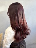 ブリーチなし暖色カラーカシスレッド*ゆる巻きロングヘア