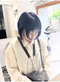 ネイビーブルーホワイトグレー　インナーカラー　デザインカラー