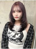 ラベンダーグレージュ × ブラックデザイン レイヤーカット
