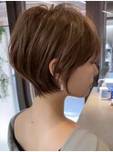 小顔ショートボブ/丸みショート/白髪ぼかし/ハイライトカラー