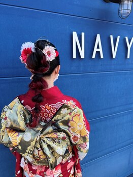 ネイビー(hair salon NAVY)の写真/営業時間外対応可能◎ご予約はお電話にてお気軽にお問い合わせ下さい！着崩れしにくい綺麗な仕上がり♪