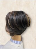 小顔ひし形くびれショートボブ×立体感ハイライト×ブラウン