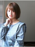 キャラメルベージュ斜めバング小顔切りっぱなしミニボブi3