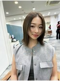 大人前髪顔周りレイヤーロング/黒髪グレーベージュ/20代30代40代