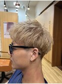 men'sハイトーンミルクティーベージュアップバング束感札幌