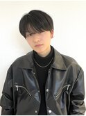 韓国風シースルーマッシュメンズ黒髪短髪スーツ2ブロ