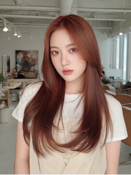 クレビア 名古屋(CreBiA) ロングレイヤー/顔まわりカット/ピンクブラウン