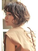 斜めバングのフラッフィーボブ/マロンベージュ/30代/40代