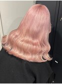 5875ニュアンスカラーホワイトピンク波巻きミルクティーピンク