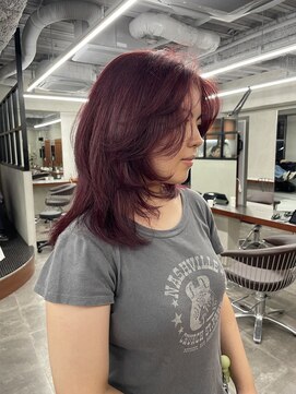 ニコ トウキョウ 渋谷(nico TOKYO) ダブルカラーチェリーレッドピンクブラウン韓国レイヤーロング