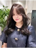ロング顔周りレイヤー韓国ヘアココアベージュ_F1218