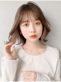 黒髪 グレーベージュ レイヤーロング前髪パーマ 外はねミディ*