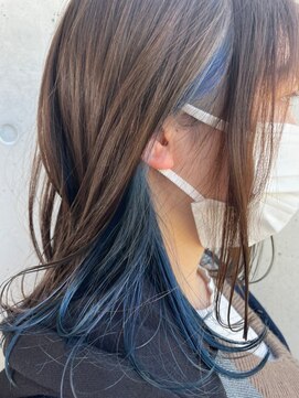 アチーブ ヘア デザイン(achieve hair design) #インナーカラー#ブルー#ナチュラル#ツヤ髪#ニュアンス#ロング