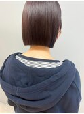 イメチェンハッシュカットフルバング似合わせレッドブラウン