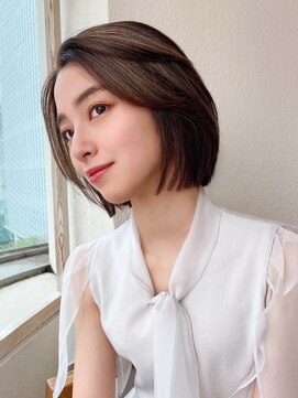 アフロート エル 大阪(AFLOAT L) ボブシースルーぱっつん前髪おくれ毛ロブミディアムロング